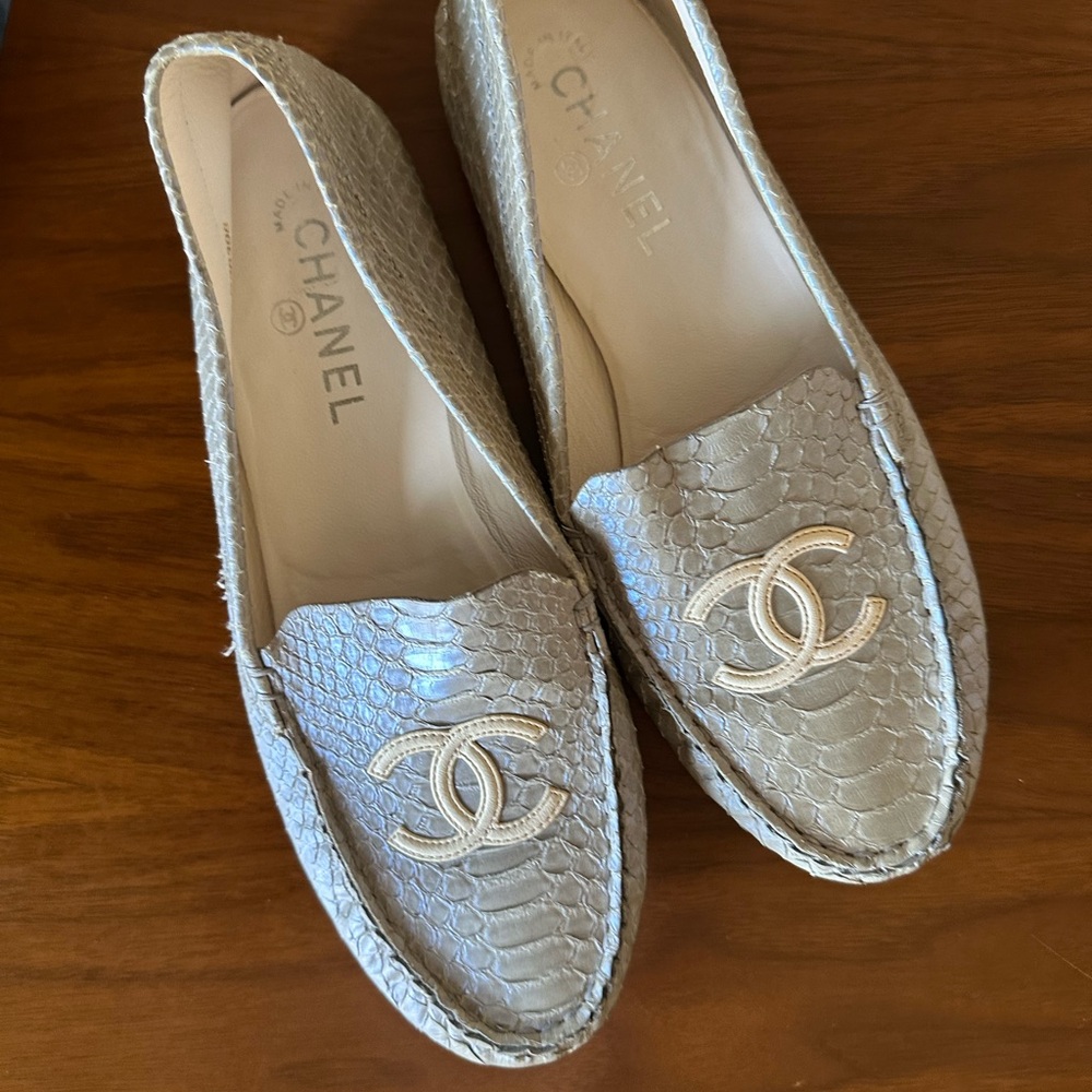 CHANEL Women's Python Silver Loafers - image 1